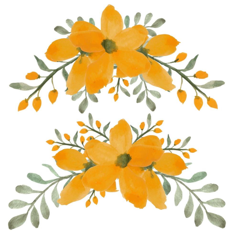 handgemalte Aquarell gelbe Blütenblatt Blume Kurve Bouquet Set vektor
