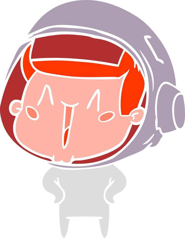 glücklicher Cartoon-Astronaut im flachen Farbstil vektor