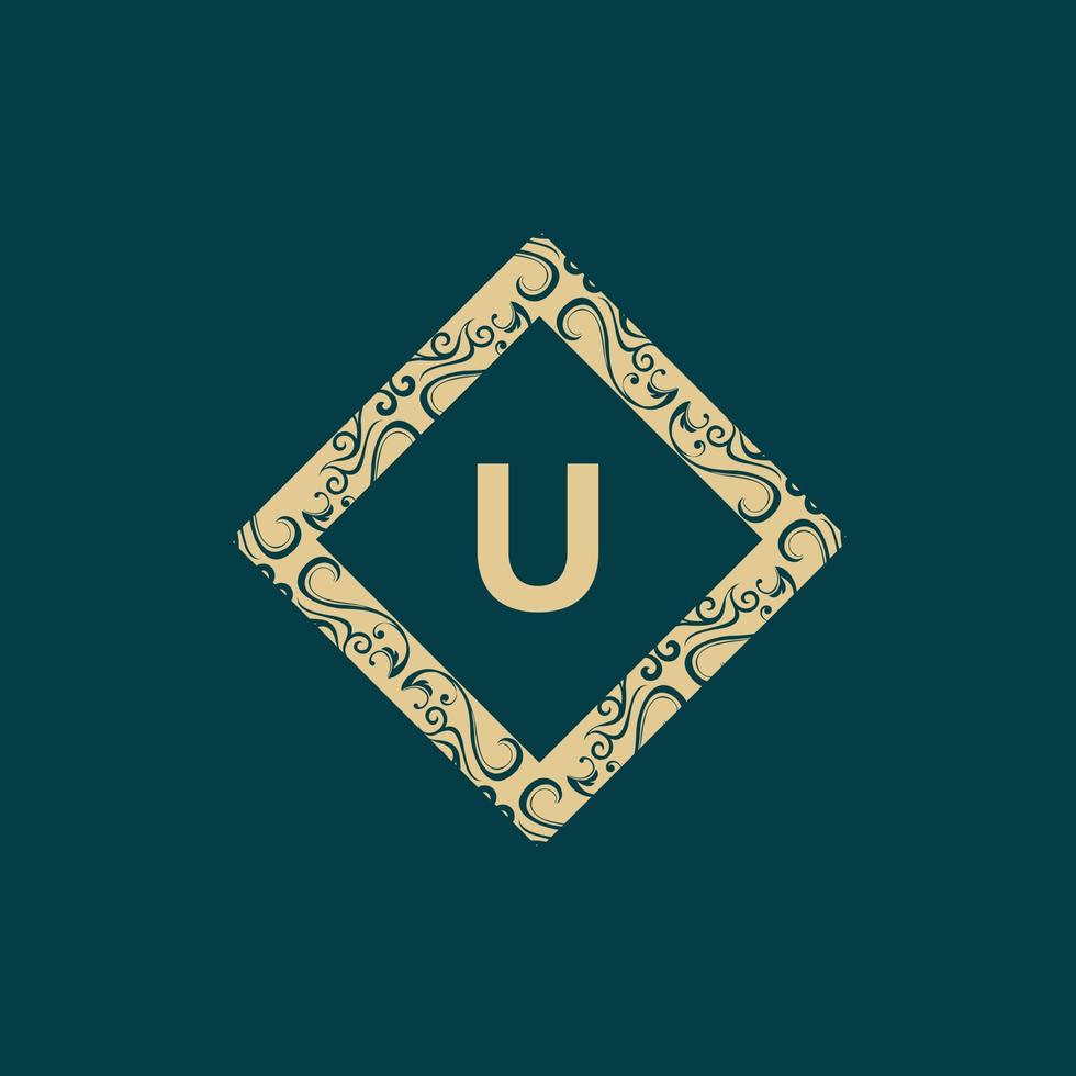 brev u ram utsmyckad monogram logotyp vektor