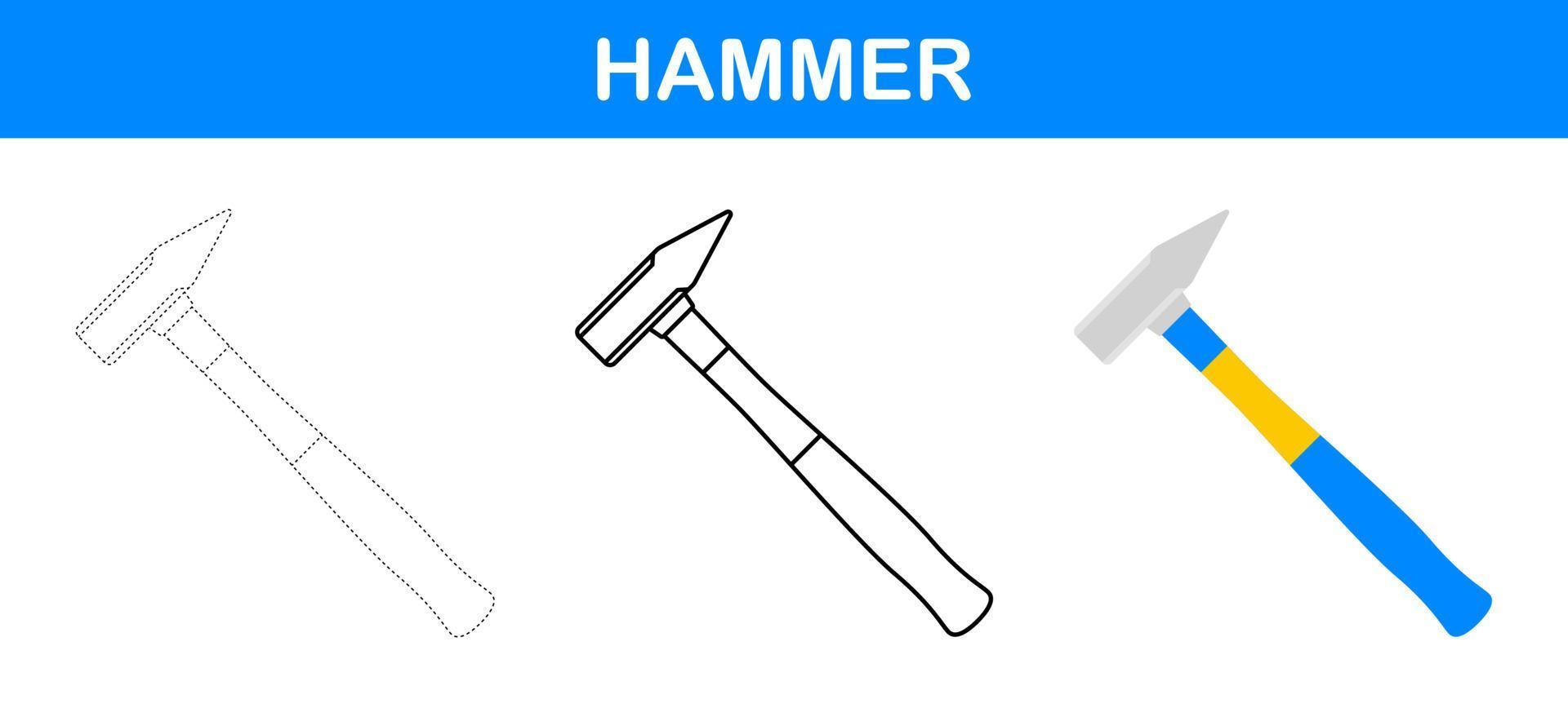 hammare spårande och färg kalkylblad för barn vektor