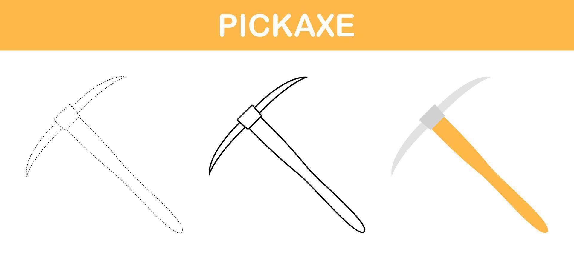 pickaxe spårande och färg kalkylblad för barn vektor