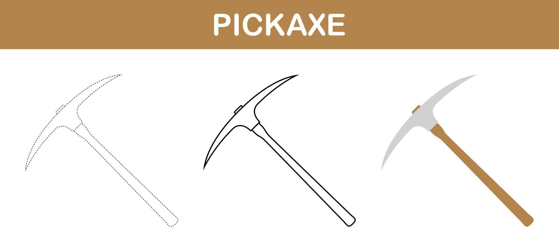 pickaxe spårande och färg kalkylblad för barn vektor