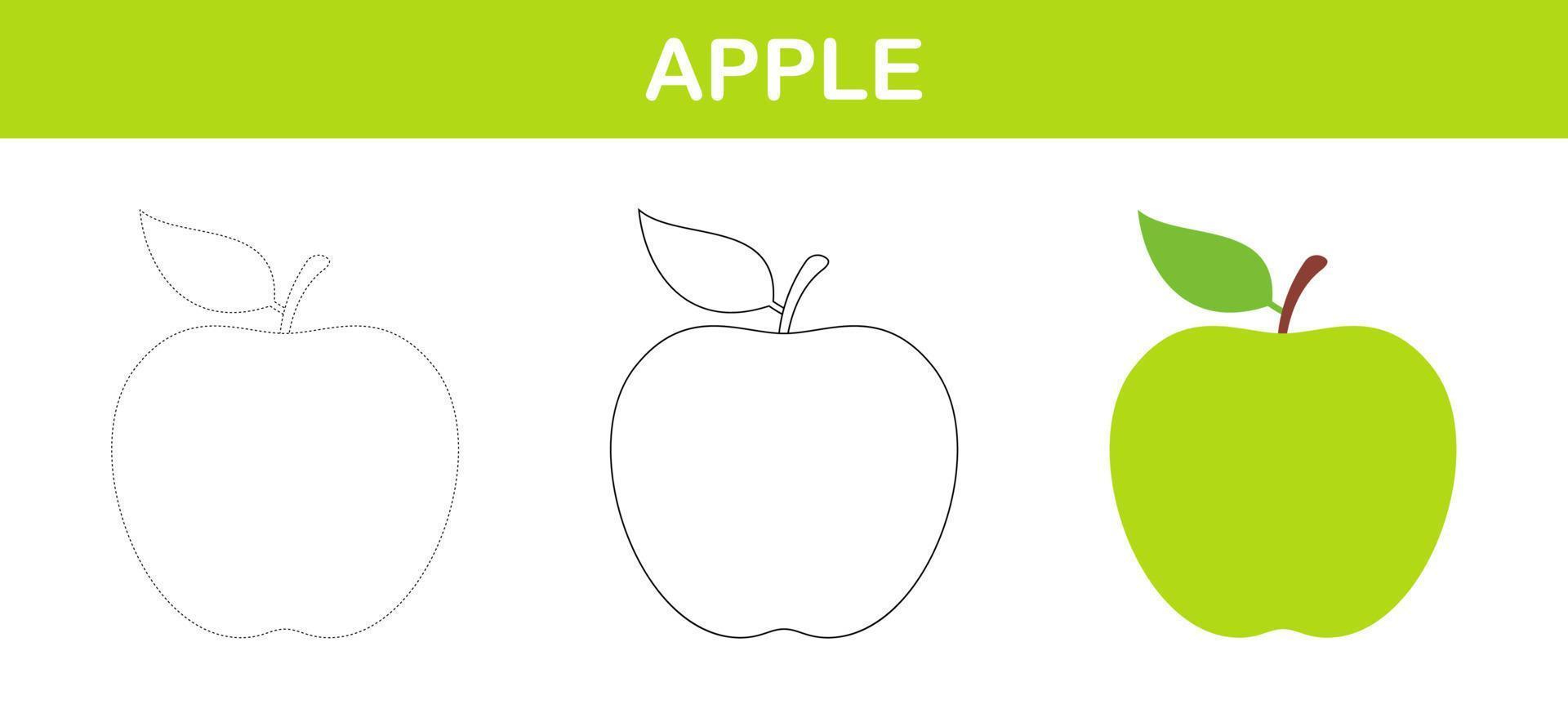 äpple spårande och färg kalkylblad för barn vektor