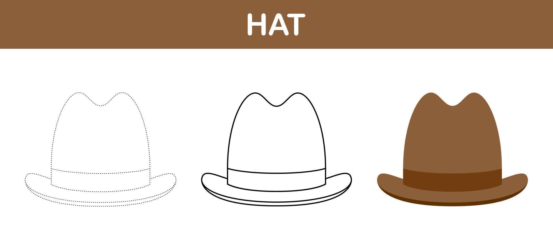 hatt spårande och färg kalkylblad för barn vektor