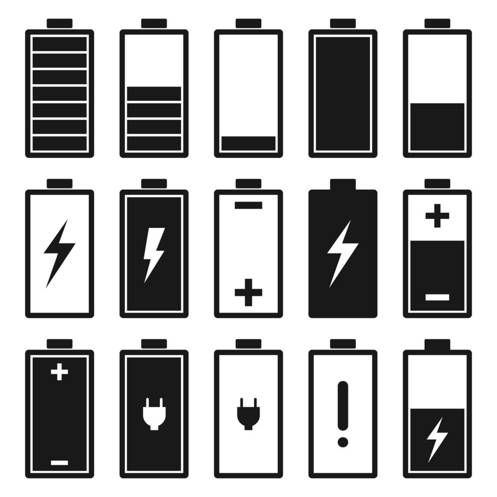 Batterie-Flat-Icon-Set isoliert auf weißem Hintergrund vektor