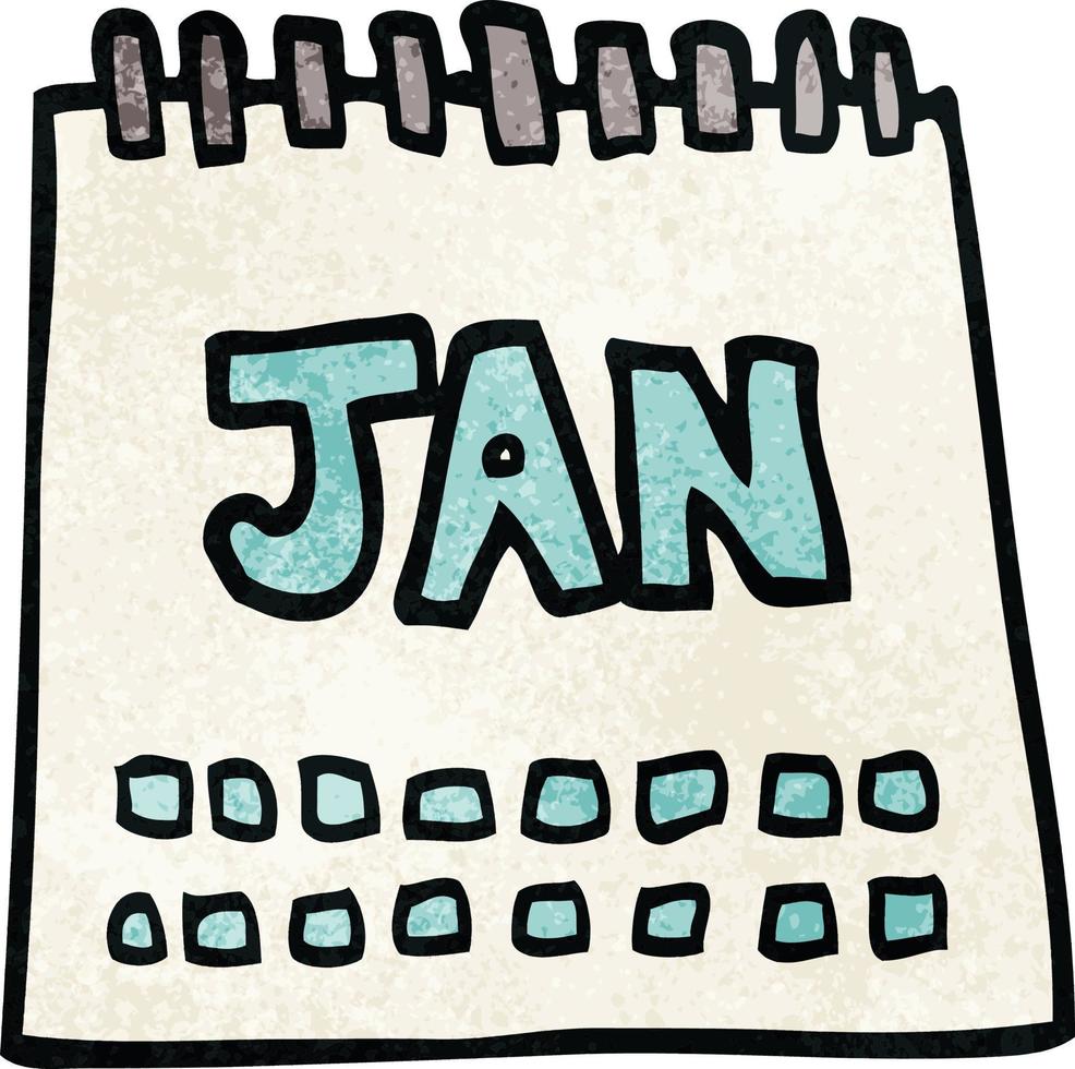 karikaturgekritzelkalender, der monat januar zeigt vektor