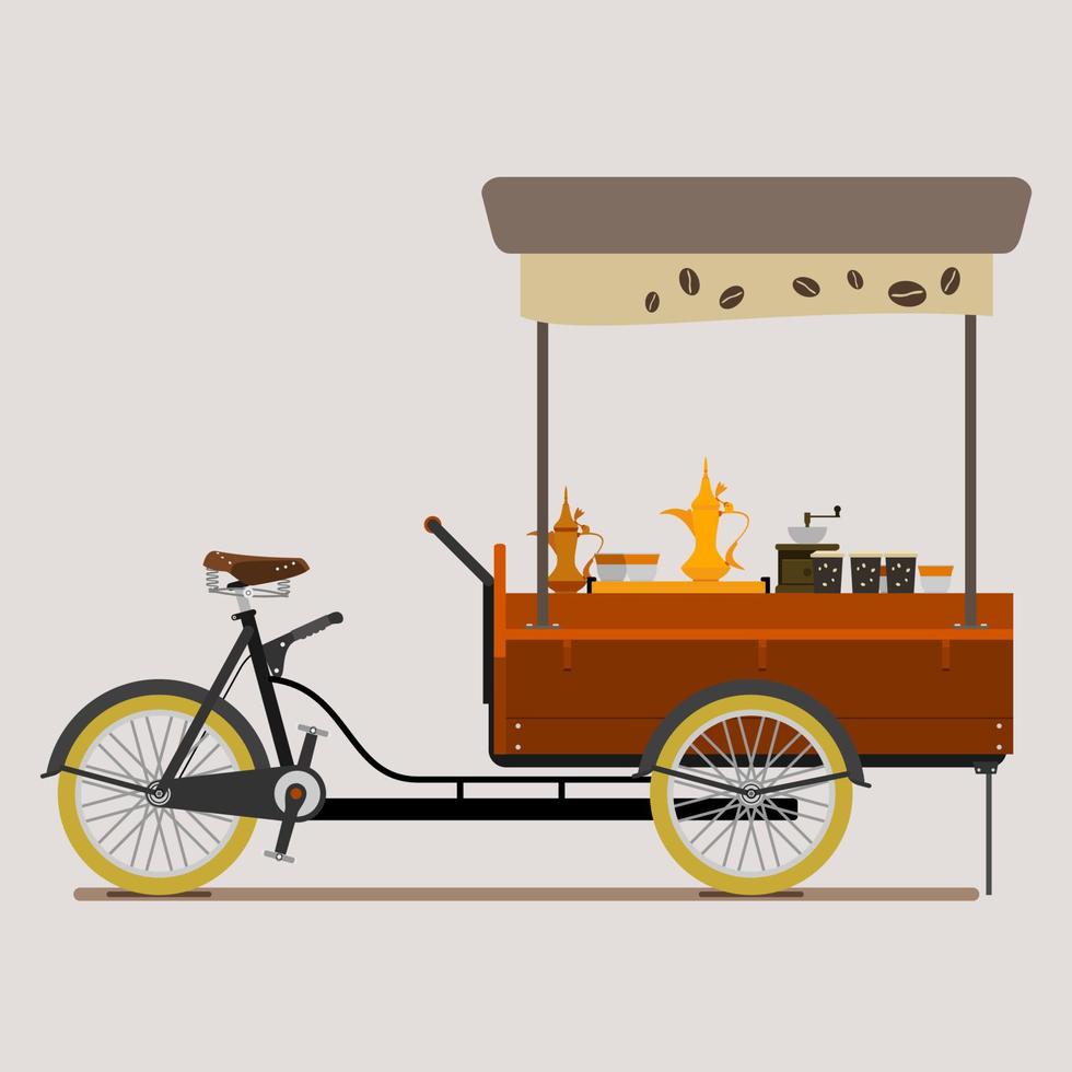 Bearbeitbarer und detaillierter mobiler Kaffee-Fahrradladen mit Ausrüstungsvektorillustration im arabischen Braustil für Café-bezogenes Konzept vektor