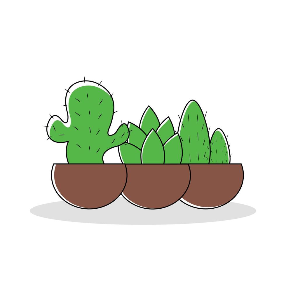 kaktus växt med brun pott isolerat med en vit bakgrund vektor