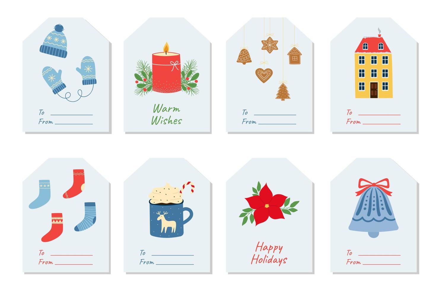 uppsättning av jul och högtider gåva taggar. etiketter med hand dragen vinter- element. isolerat vektor illustration