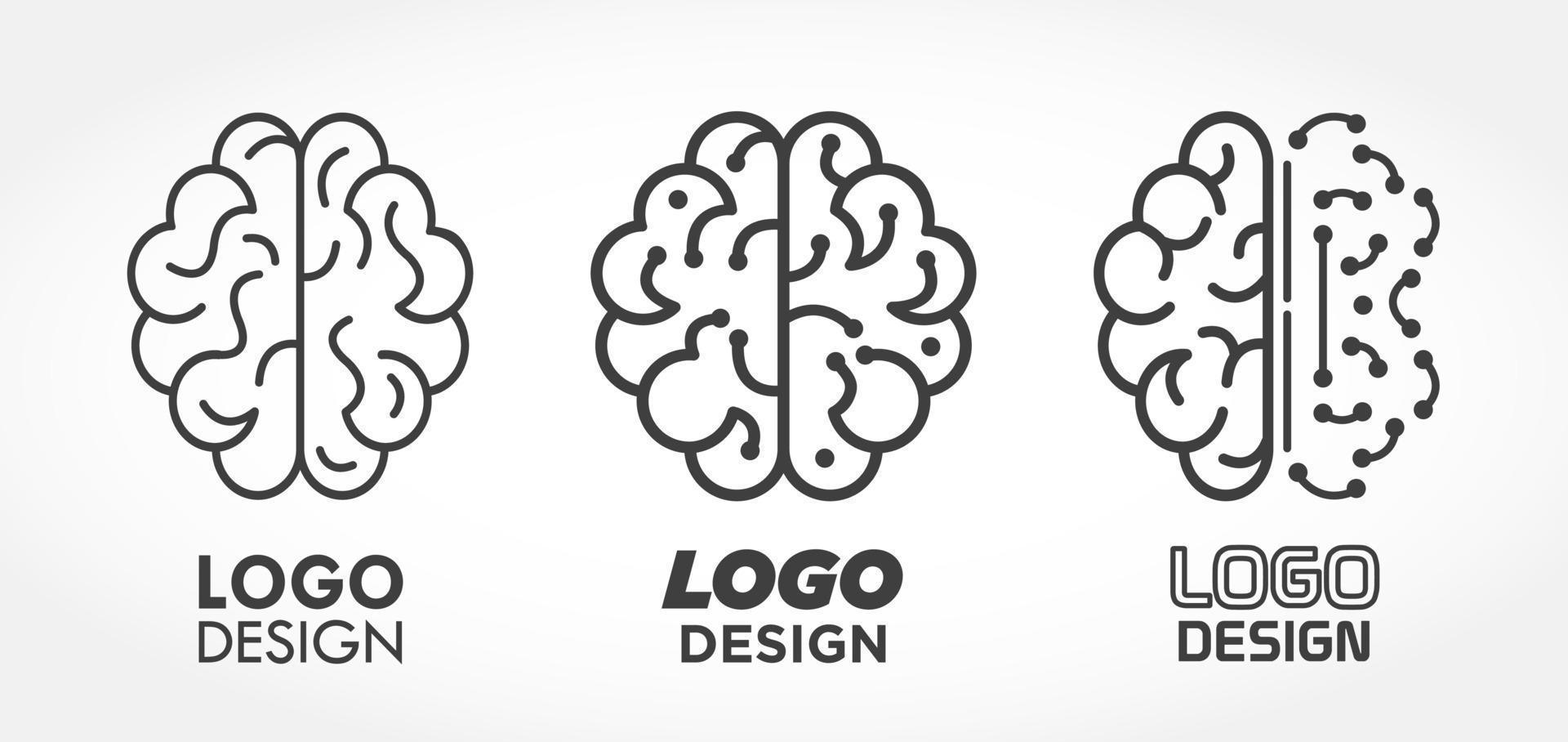 hjärna kunskap logotyp design uppsättning intelligens sinne kreativ aning mall vektor