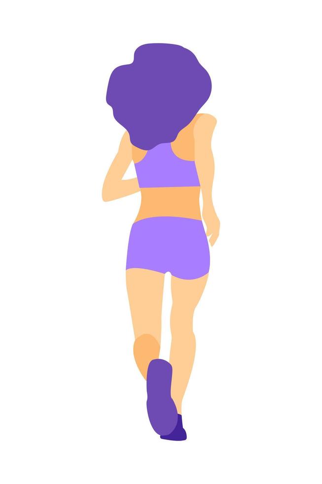 Silhouette eines schönen schlanken Mädchens, das in lila Kleidung Sport treibt. Mädchen drehte sich um. Frau joggen. vektor