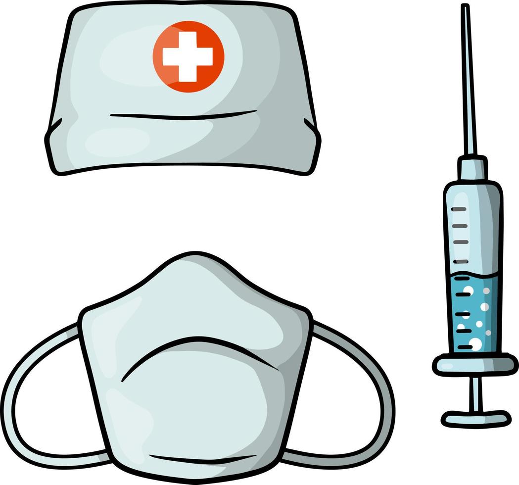 medizinische Maske. Gaze medizinische blaue Arztkleidung. Schützen Sie Ihre Lunge und Ihren Atem vor Viren und Staub. flache illustration der karikatur vektor
