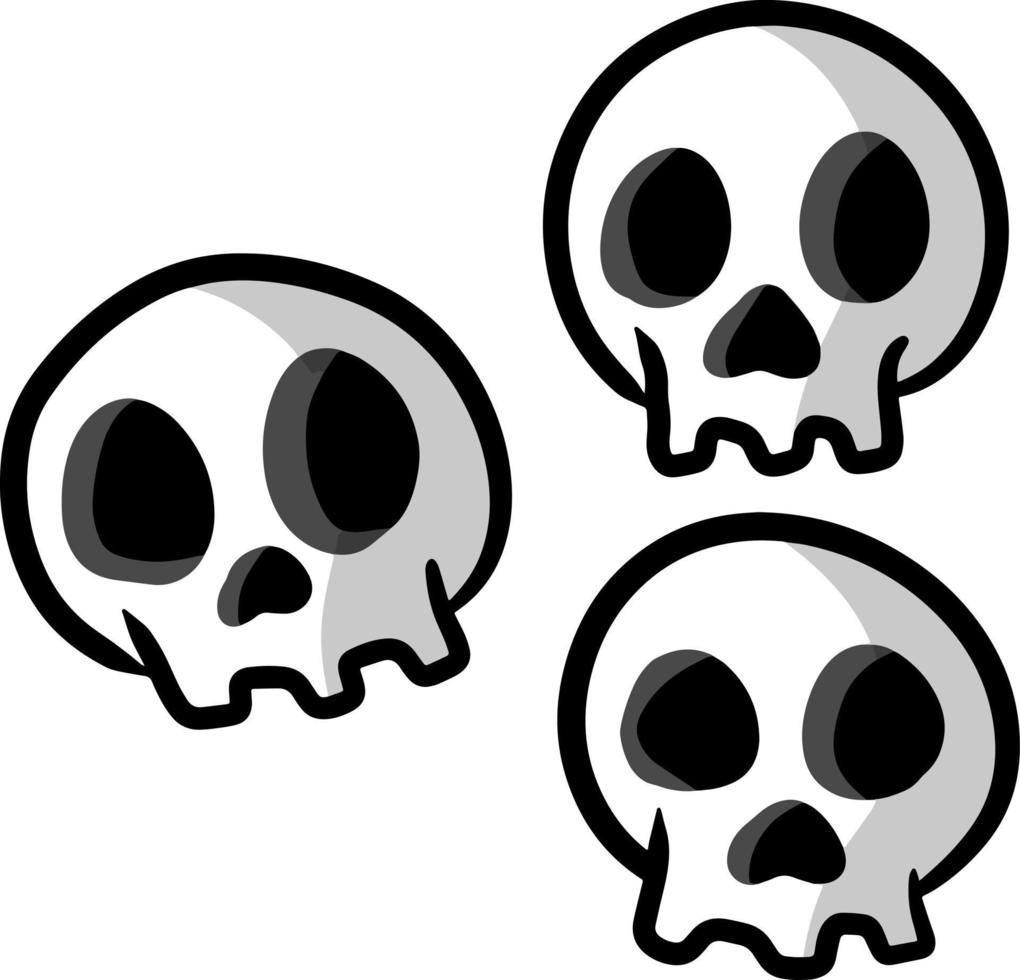 Reihe von lustigen Totenköpfen. weiße Menschenknochen. beängstigendes Element von Halloween. Totenkopf. flache abbildung der karikatur vektor