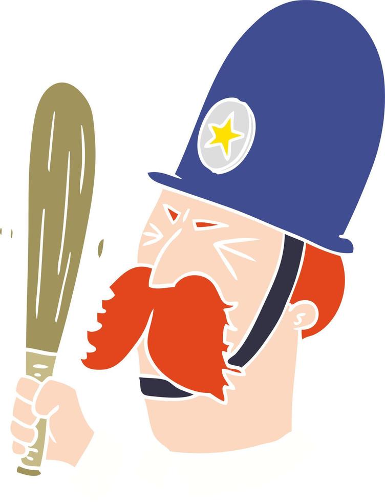 Cartoon-Polizist im flachen Farbstil winkt mit Schlagstock vektor