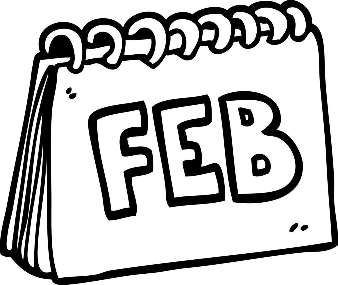 strichzeichnungskarikaturkalender, der monat februar zeigt vektor
