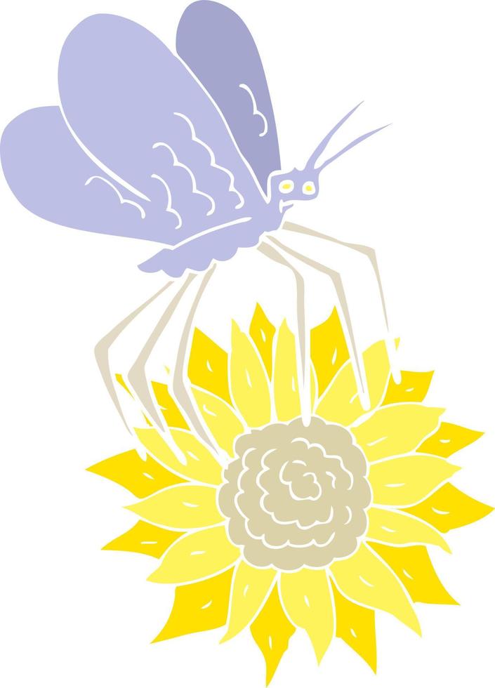platt Färg illustration av fjäril på blomma vektor