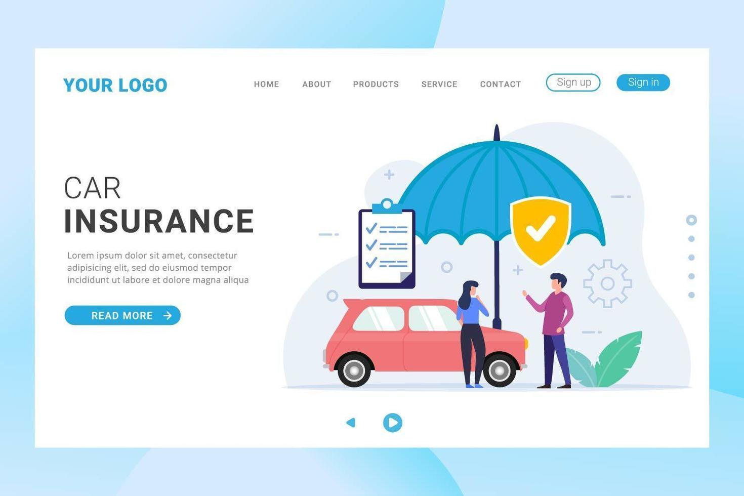 Autoversicherungs-Landingpage mit Regenschirmschutz vektor