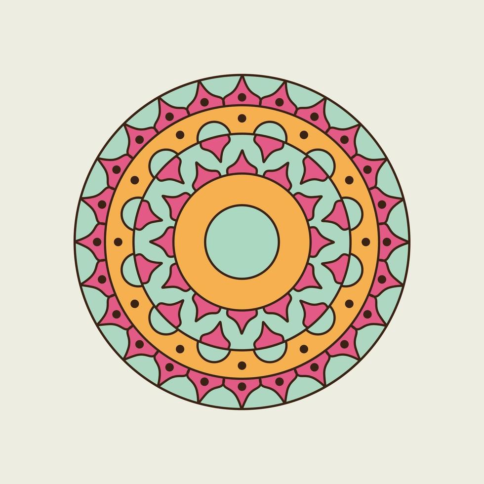 rosa, grün und orange spitzes und rundes Mandala vektor