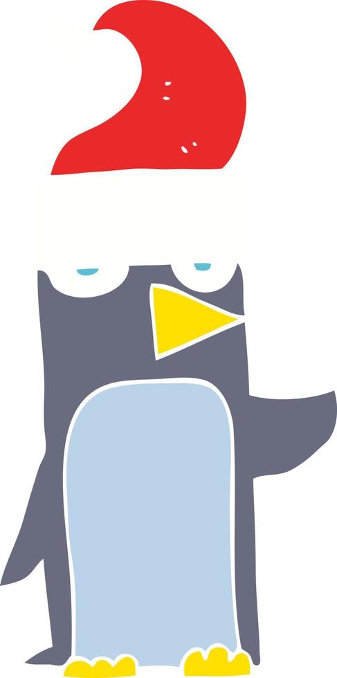 platt Färg illustration av pingvin i jul hatt vektor