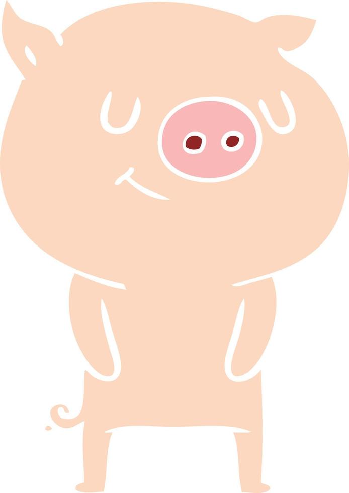 glückliches Cartoon-Schwein im flachen Farbstil vektor