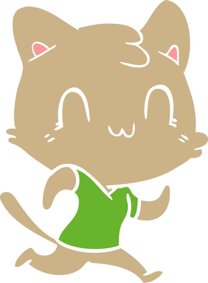 platt Färg stil tecknad serie Lycklig katt löpning vektor