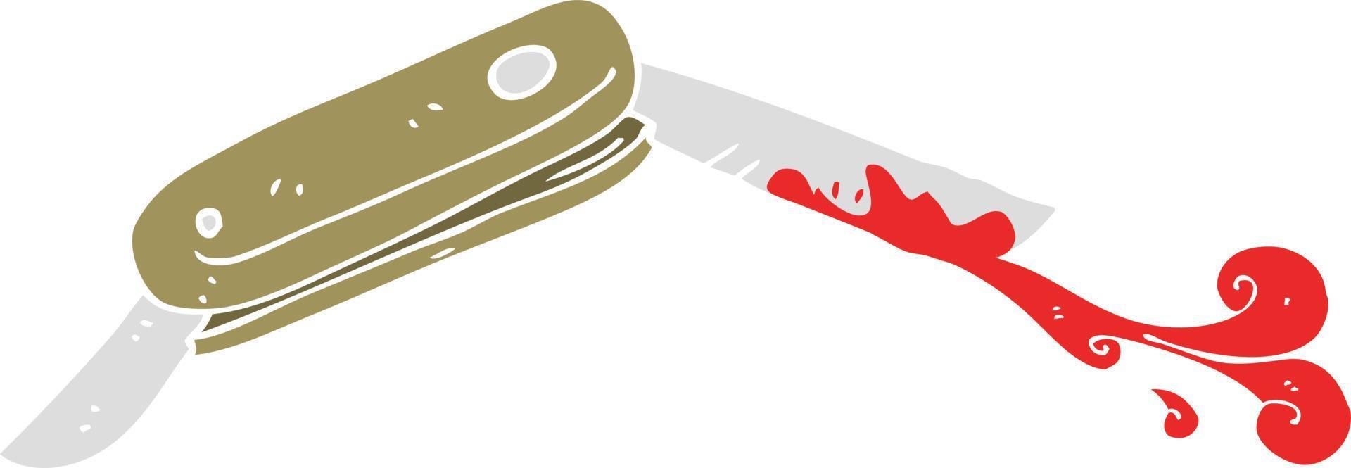 platt Färg illustration av en tecknad serie blodig hopfällbar kniv vektor