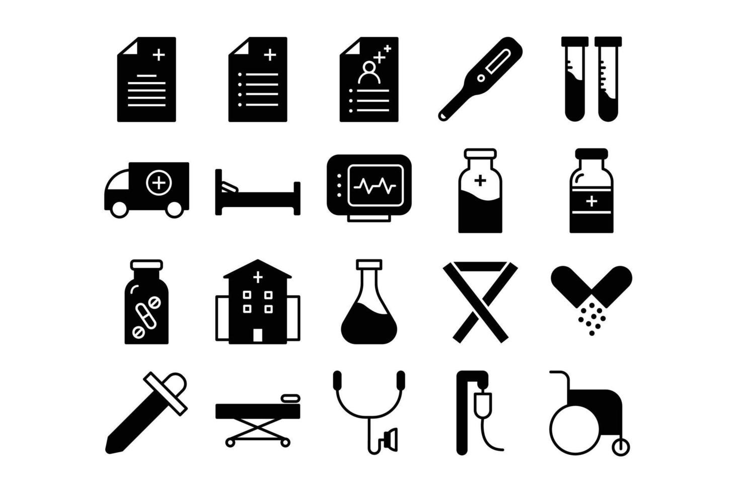 medicinsk Utrustning, sjukhus, medicin, ikon uppsättning. rader med redigerbar stroke vektor