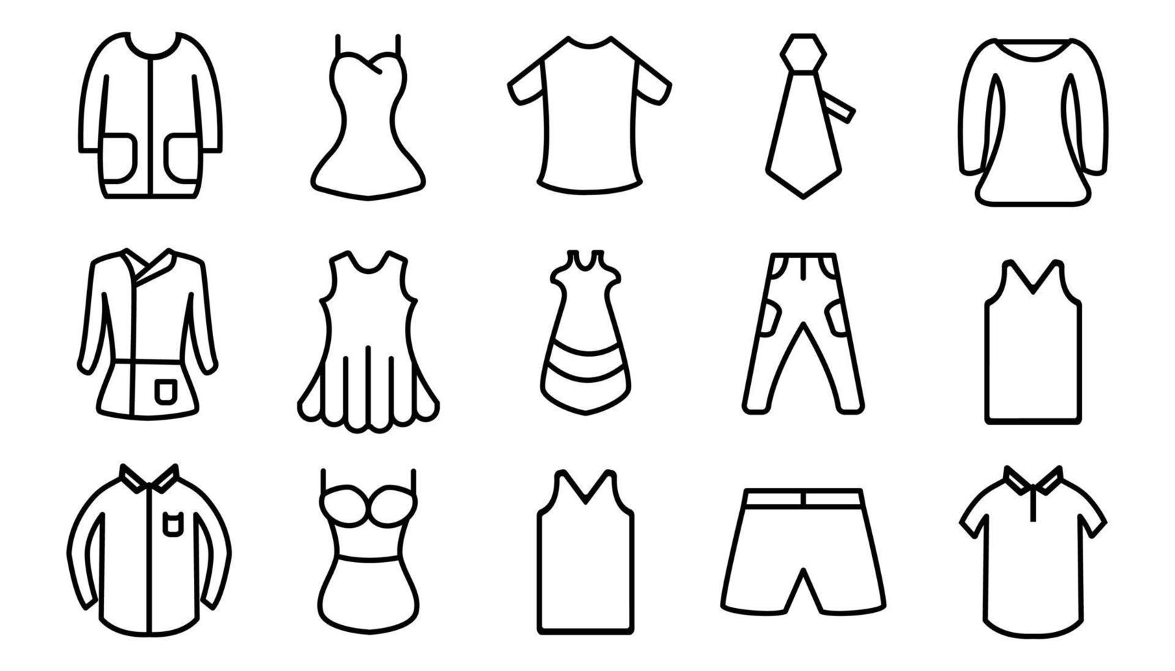 Herren- und Damenbekleidung für verschiedene Jahreszeiten, Symbole gesetzt. Linie mit bearbeitbarem Strich vektor