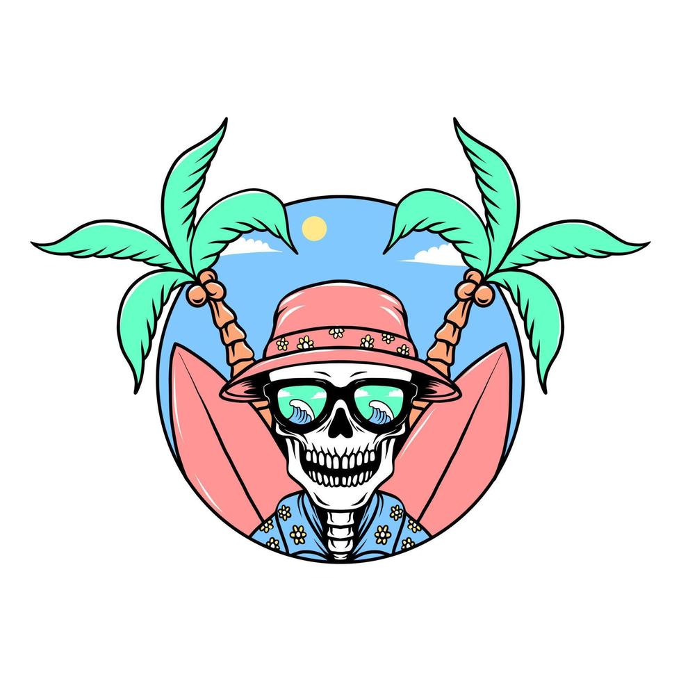 Totenkopf-Sommerstrand für T-Shirt-Design vektor