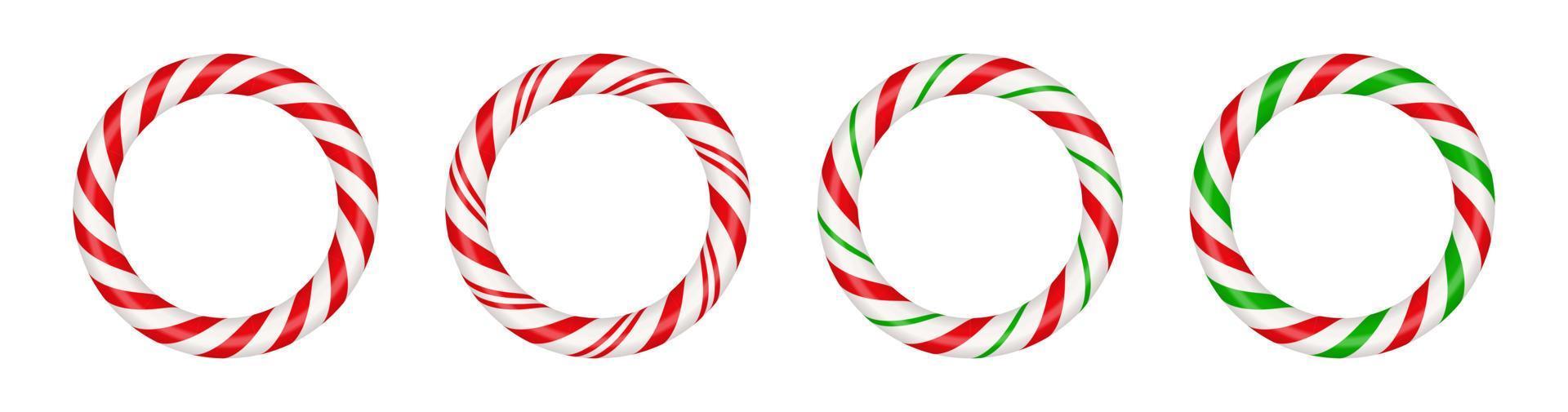jul godis sockerrör cirkel ram med röd och grön randig. xmas gräns med randig godis klubba mönster. tom jul och ny år mall. vektor illustration isolerat på vit bakgrund