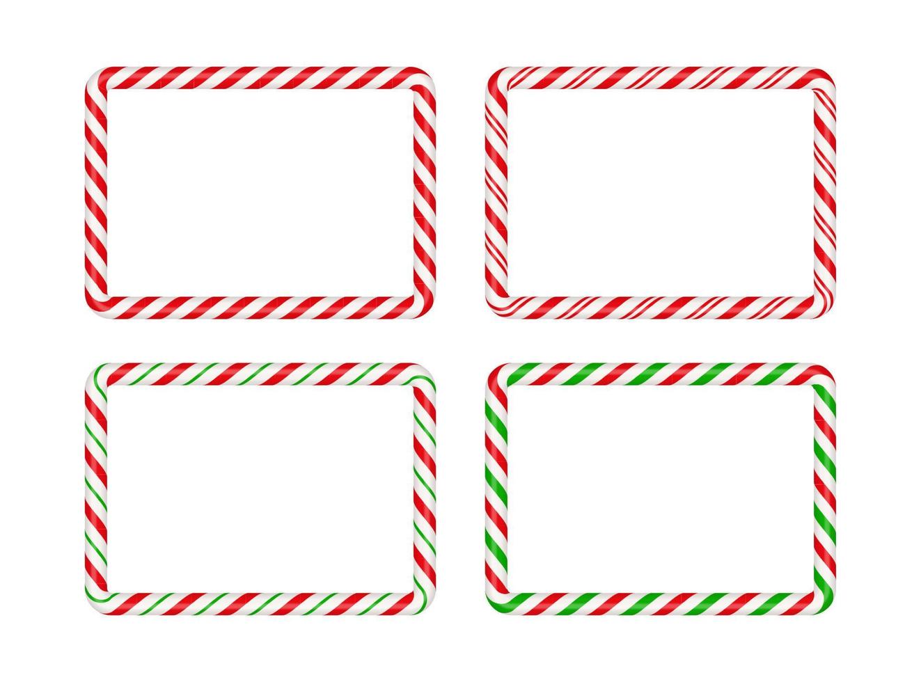 Weihnachtszuckerstangen-Rechteckrahmen mit rotem und grünem Streifen. weihnachtsgrenze mit gestreiftem bonbonlutschermuster. leere weihnachts- und neujahrsschablonenvektorillustration lokalisiert auf weißem hintergrund vektor