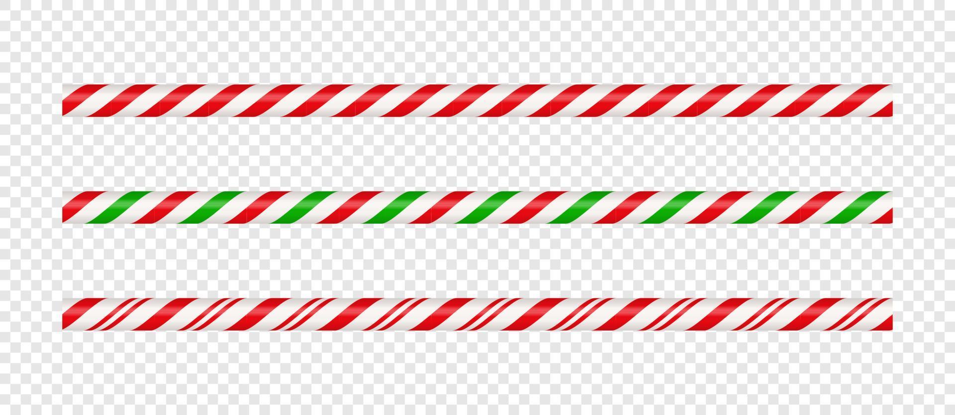 jul godis sockerrör hetero linje gräns med röd och grön randig. xmas sömlös linje med randig godis klubba mönster. jul element. vektor illustration isolerat på vit bakgrund