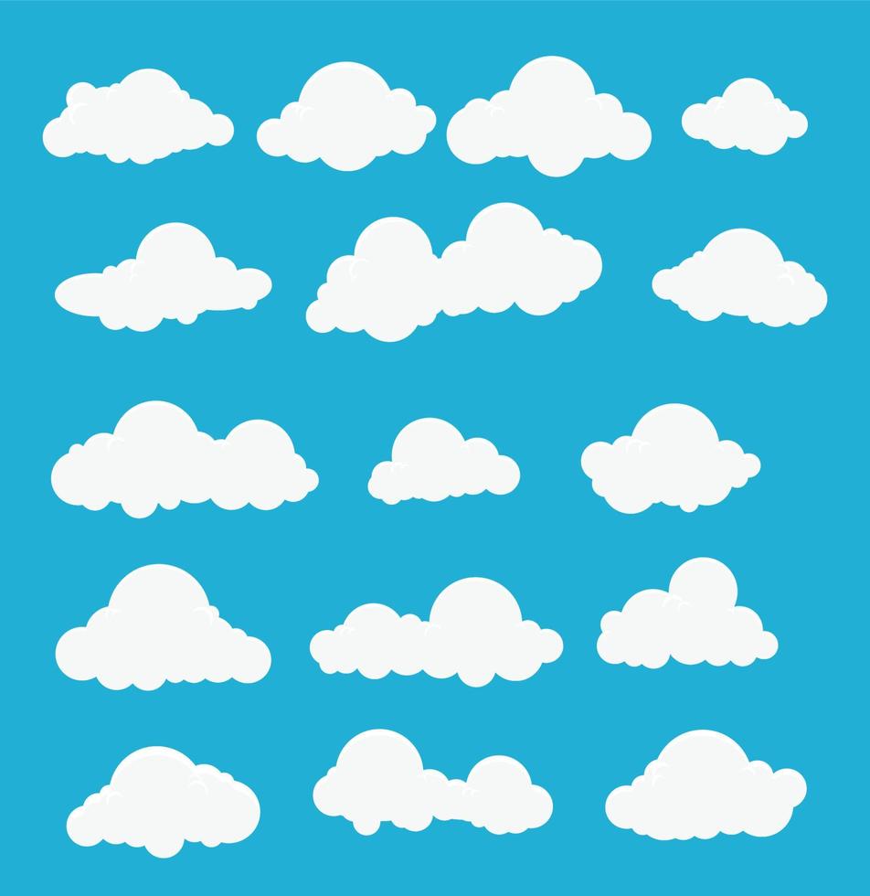 stellen Sie Wolken einfache Ikonensammlung auf blauem Hintergrundvektorillustration eps10 ein vektor
