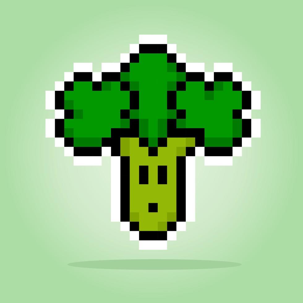 8-Bit-Pixel-Brokkoli-Zeichen. Gemüsespiel-Assets in Vektorgrafiken. vektor