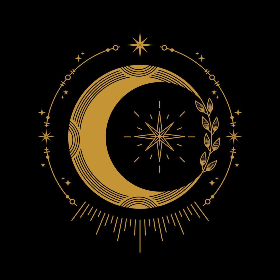 himmelsk måne med ornament logotyp design vektor