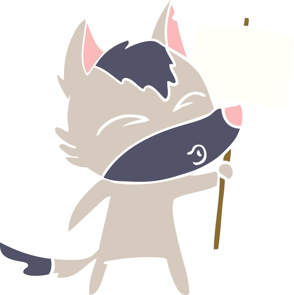 Cartoon-Wolf im flachen Farbstil mit Protestschild vektor