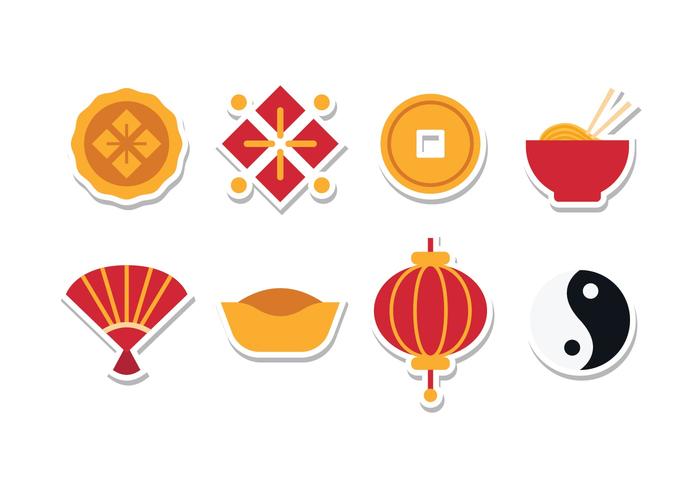 Kostenloses chinesisches Aufkleber Icon Set vektor