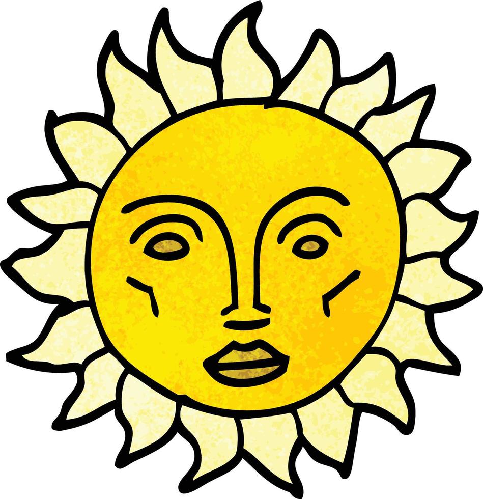 tecknad serie klotter traditionell Sol ansikte vektor