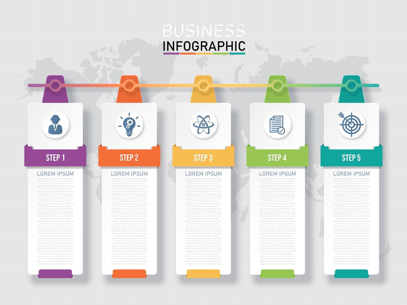 Papier Rechteck Infografik mit 5 Schritten vektor