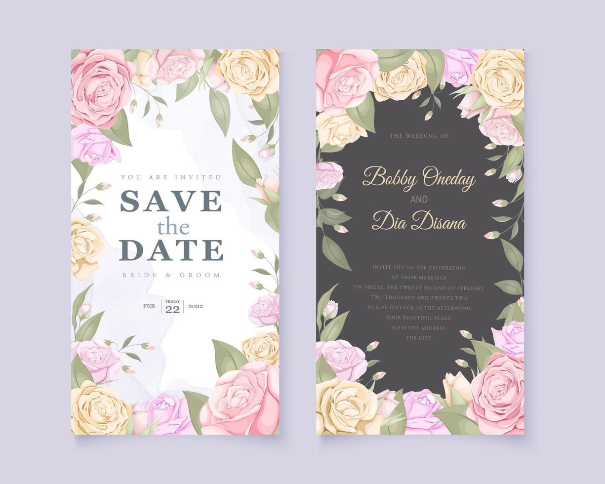 schöne rosa Rose Hochzeitseinladungskarte Vektor-Design-Vorlage vektor