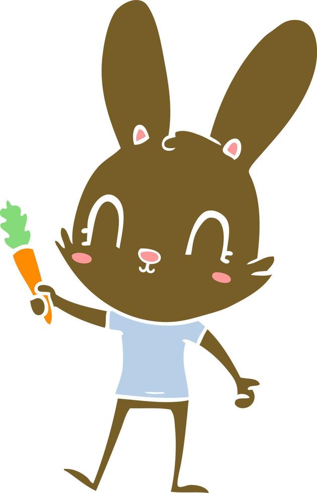 niedliches Cartoon-Kaninchen im flachen Farbstil mit Karotte vektor