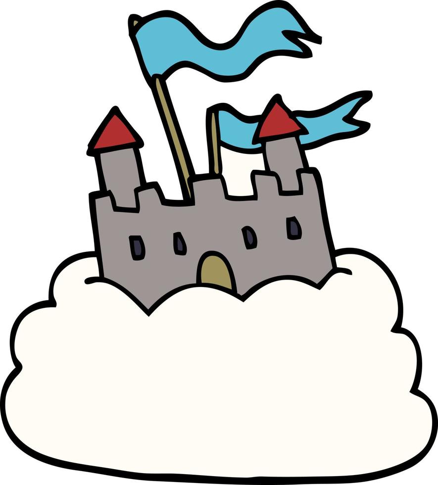 tecknad serie klotter slott på moln vektor