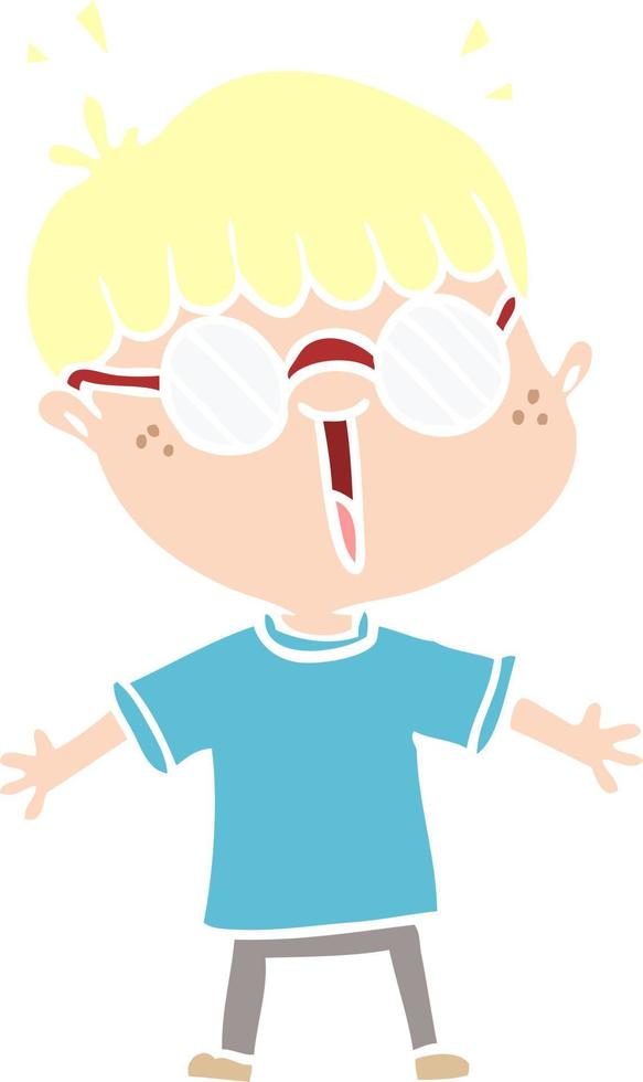 platt färg stil tecknad pojke bär glasögon vektor