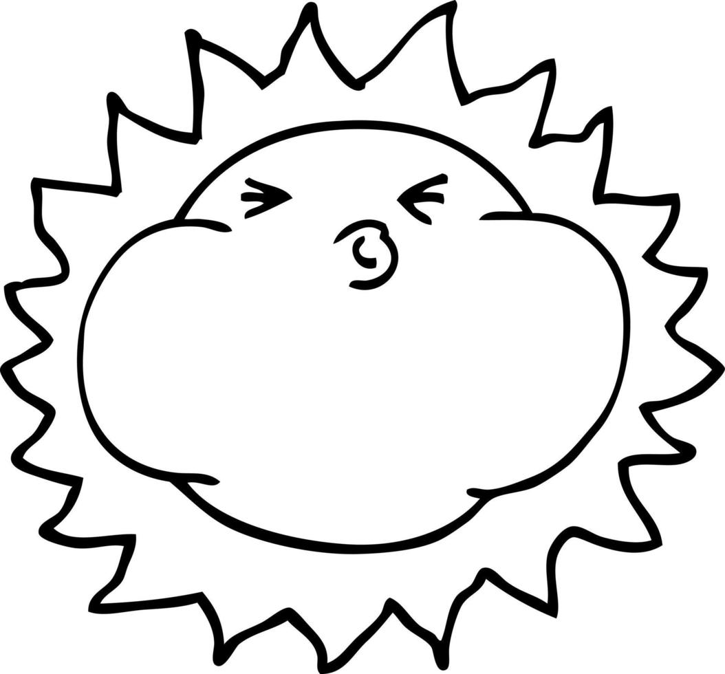 linje teckning tecknad serie lysande Sol vektor