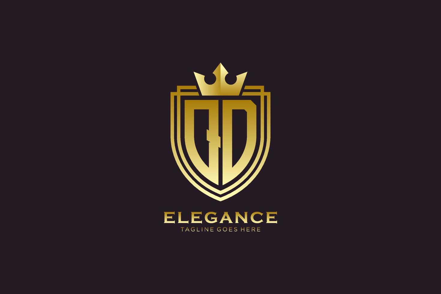 första qd elegant lyx monogram logotyp eller bricka mall med rullar och kunglig krona - perfekt för lyxig branding projekt vektor