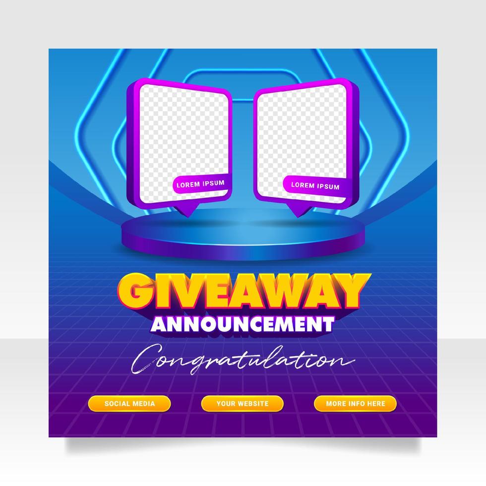 Giveaway-Gewinner-Ankündigung Social-Media-Post-Banner-Vorlage vektor