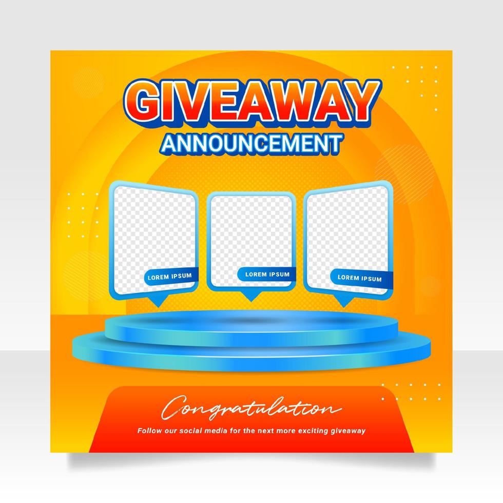 Giveaway-Gewinner-Ankündigung Social-Media-Post-Banner-Vorlage vektor