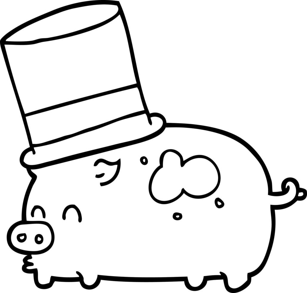 tecknad serie gris bär topp hatt vektor