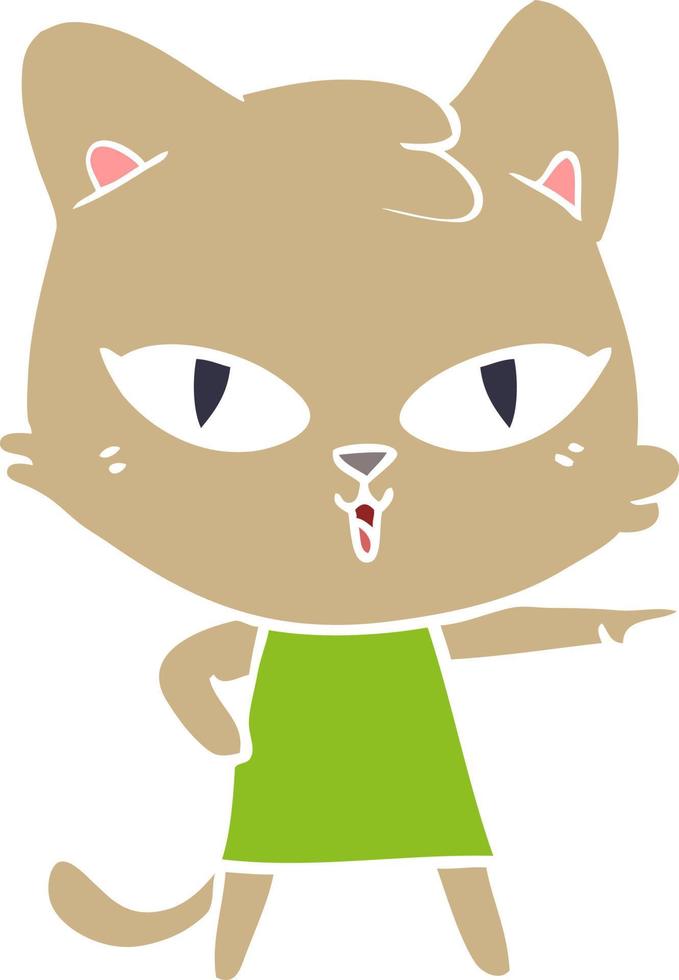platt Färg stil tecknad serie katt i klänning pekande vektor