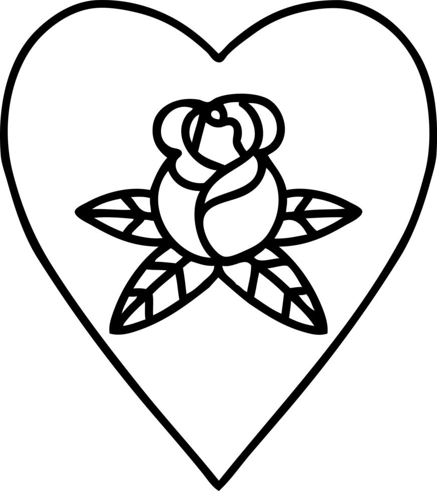 Tätowierung im schwarzen Linienstil eines Herzens und von Blumen vektor